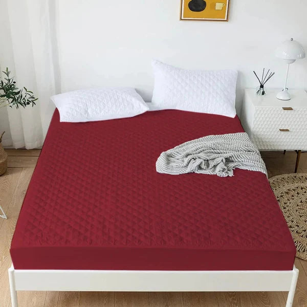Cotton Quilted Waterproof Mattress Cover - MAROON